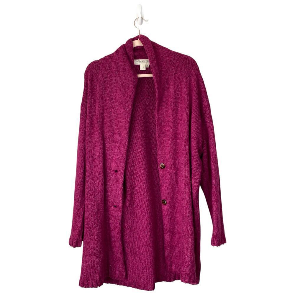 SALTWATER Luxe Desreeny Pink Long Cardigan Duster Sweater Size Small Magenta - Picture 3 of 8